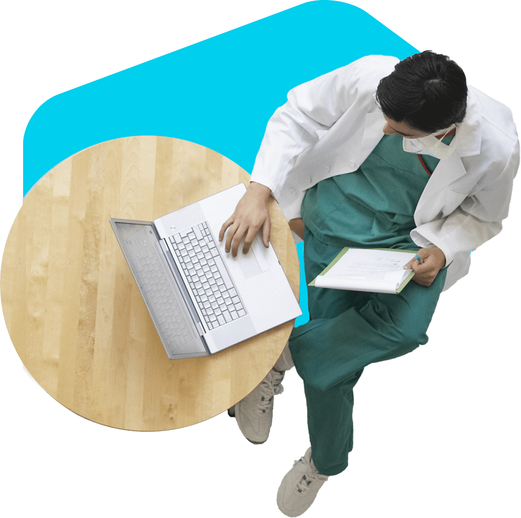 LMS-user-on-elearning-platform-in-healthcare (1) Doctor at table using laptop