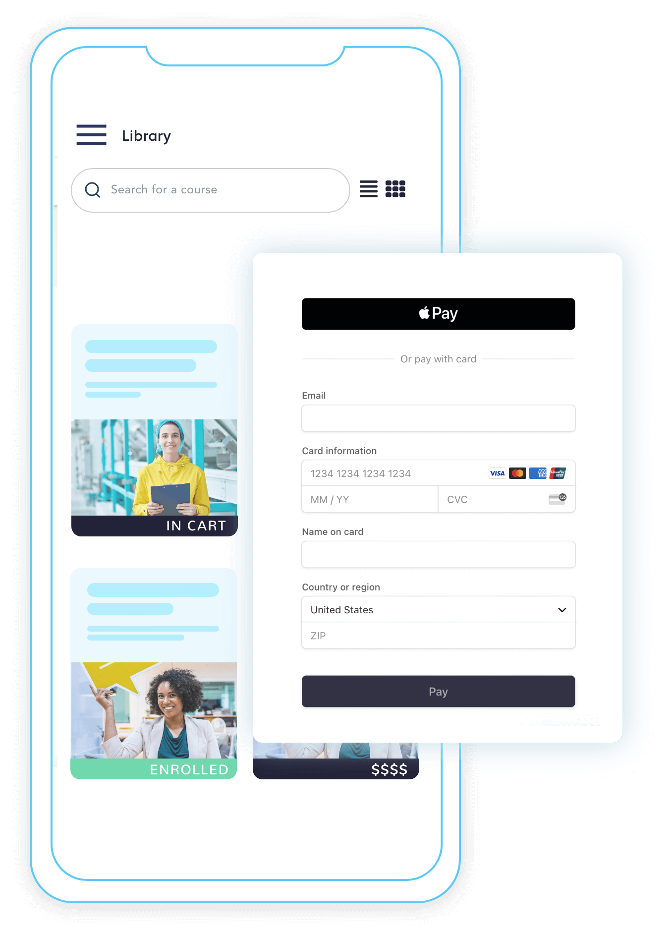 Graphic of Cell Phone Screen Showing eCommerce LMS Integrations - iTacit