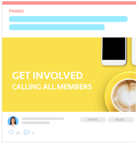 Member Engagement Online Dashboard showing Pinned Message to All Members - iTacit