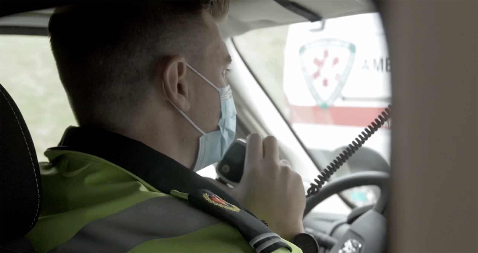 photo of a paramedic on the radio