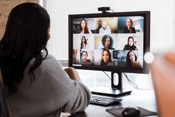 Woman attending a live call as part of elearning