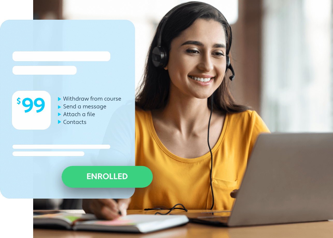 Picture of a women in a yellow shirt taking online training.