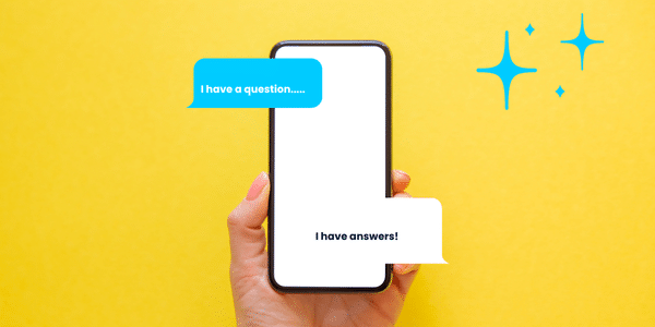 Image of a phone with question and answer chat