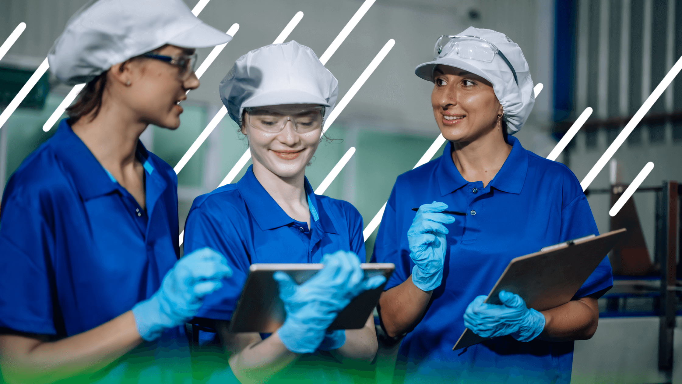 Employees on an iPad