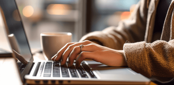 Typing on laptop