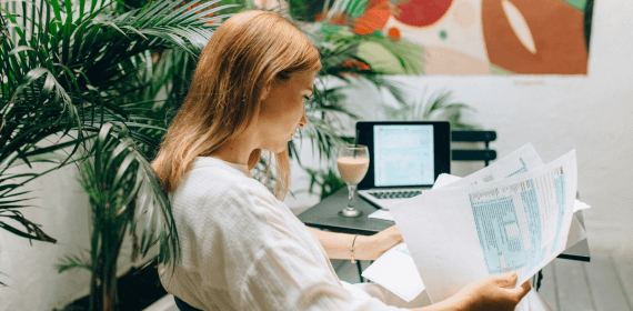 Employee looking through data