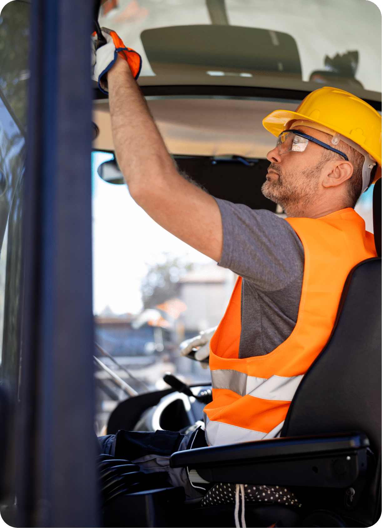 frontline employee using phone with training graphic
