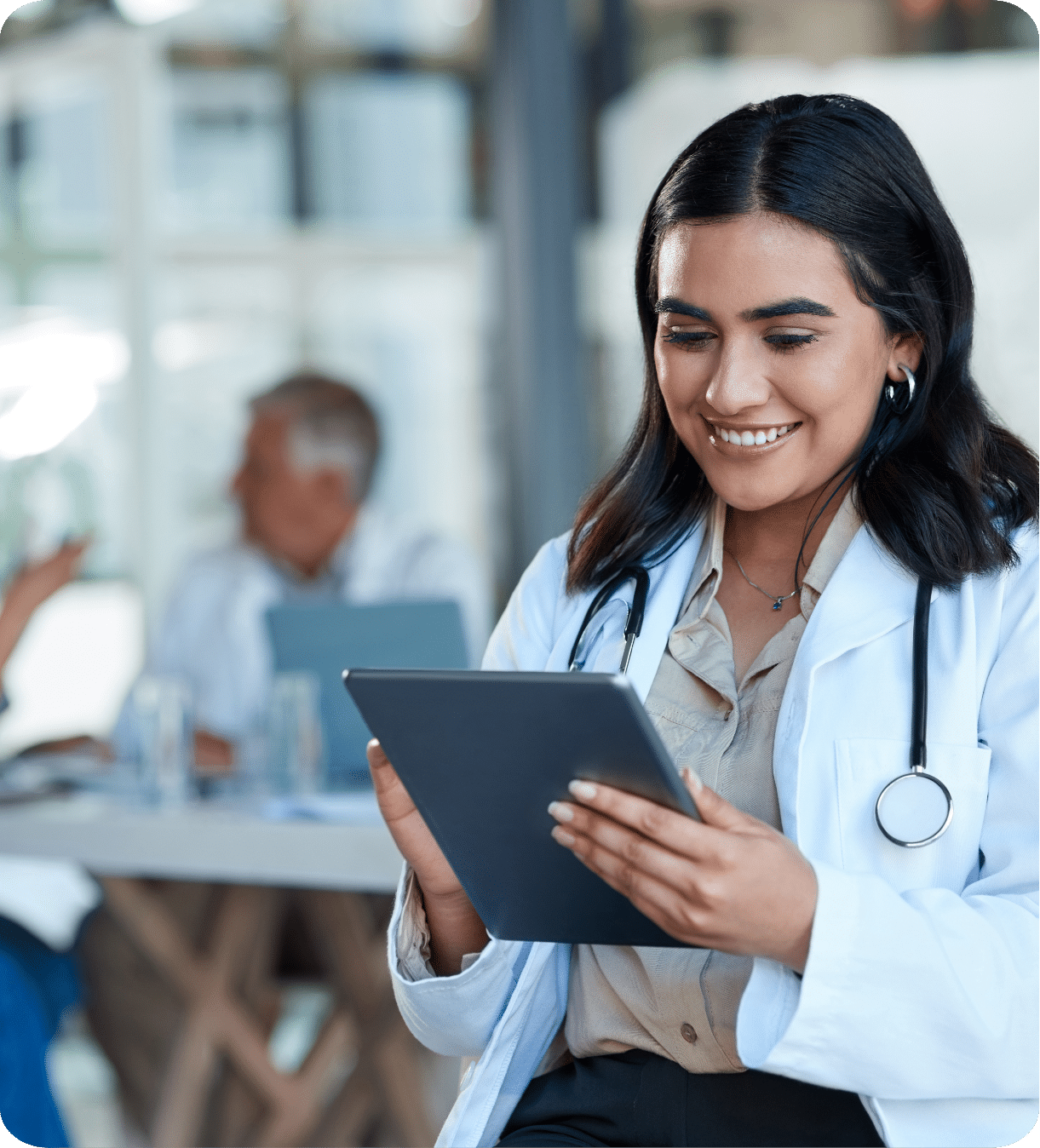 frontline employee using phone with training graphic