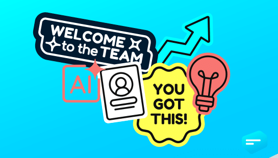 employee onboarding stamps on a blue background